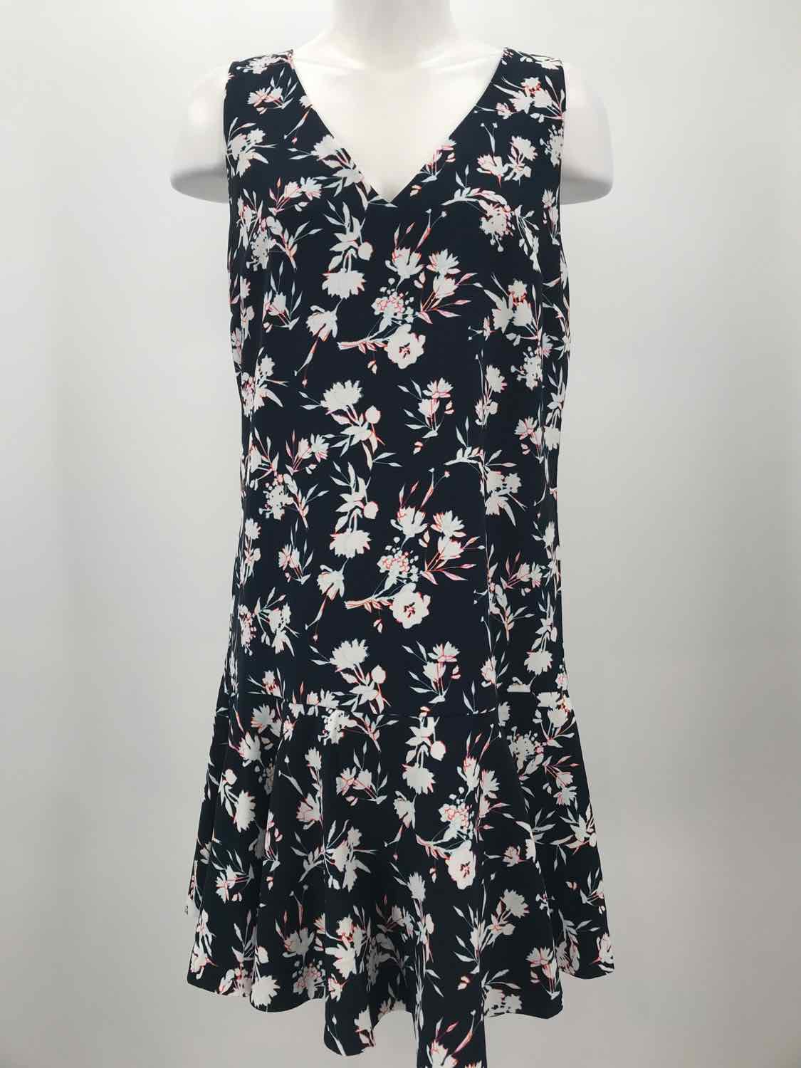 Banana Republic Navy Size 8 Floral Ruffle Short Sleeveless Dress