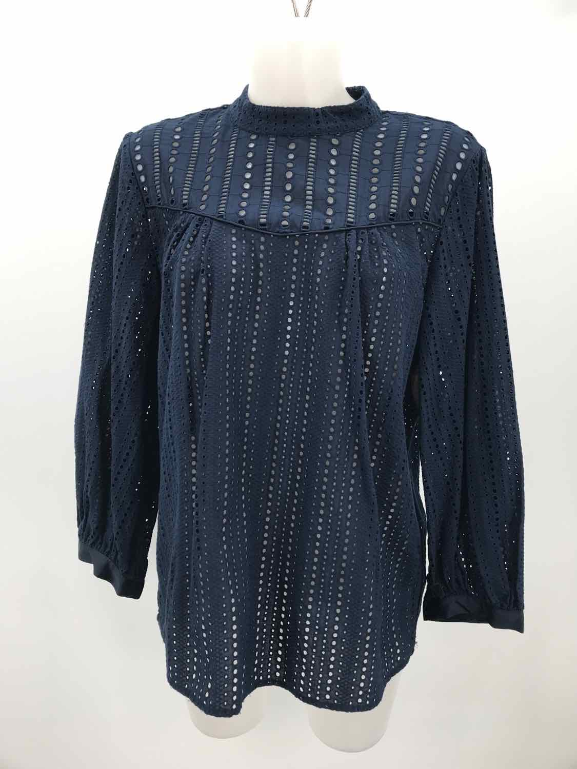 Banana Republic Navy Size Medium Cotton Cut Out Long Sleeve Blouse