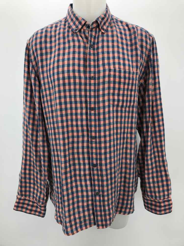 Banana Republic Orange XL Linen Check Print Men's Button Down