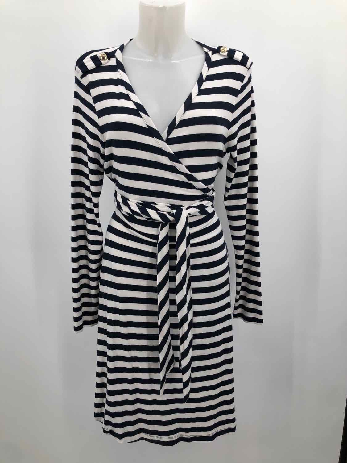 Banana Republic White Size Large Stripe Midi Belted Wrap Dress