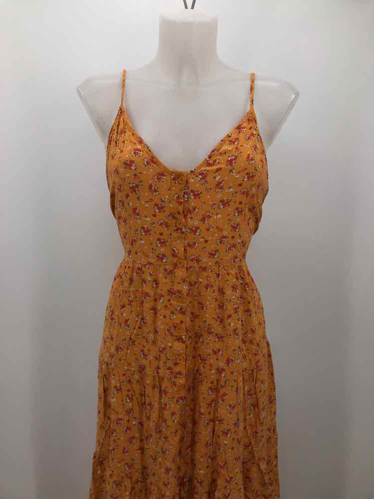 Band Of Gypsies Yellow Size Large Floral Button Down Midi Sleeveless Dress