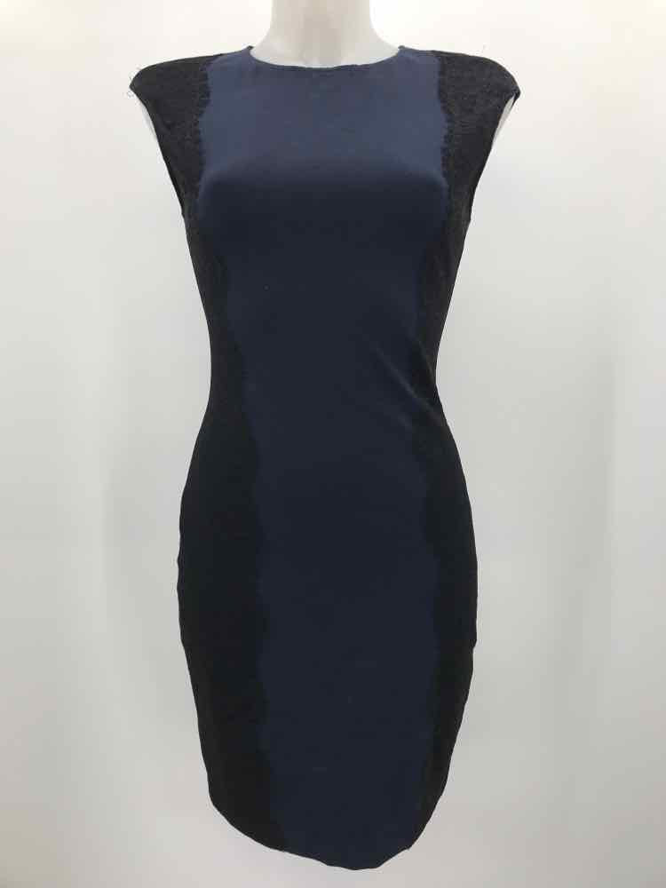 Bar III Navy Size Small P Lace Knee Length Short Sleeve Dress