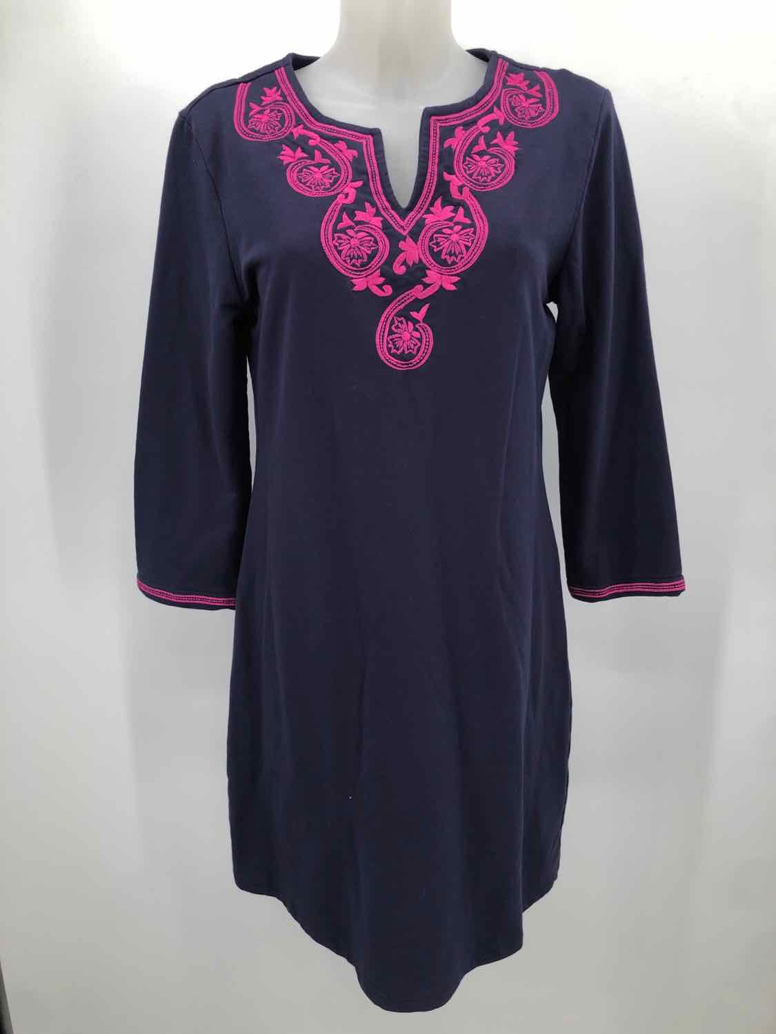 Barbara Gerwit Navy Size XL Embroidered Knee Length Long Sleeve Dress