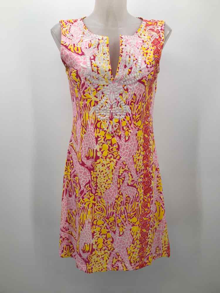 Barbara Gerwit Pink Size Small Printed Vintage Knee Length Sleeveless Dress