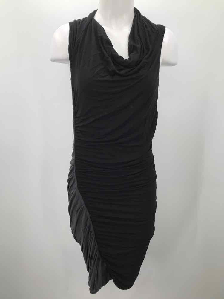 Barneys New York Co-Op Black Size Large Rouche Midi Sleeveless Dress