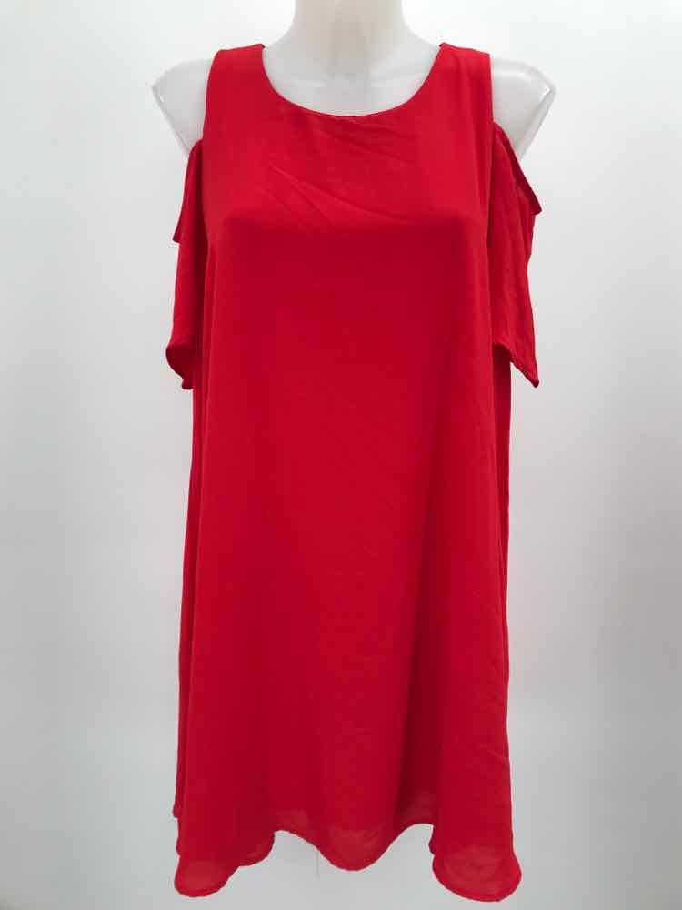 Basico Red Size Large Polyester Open Shoulder Knee Length Short Sleeve Dress