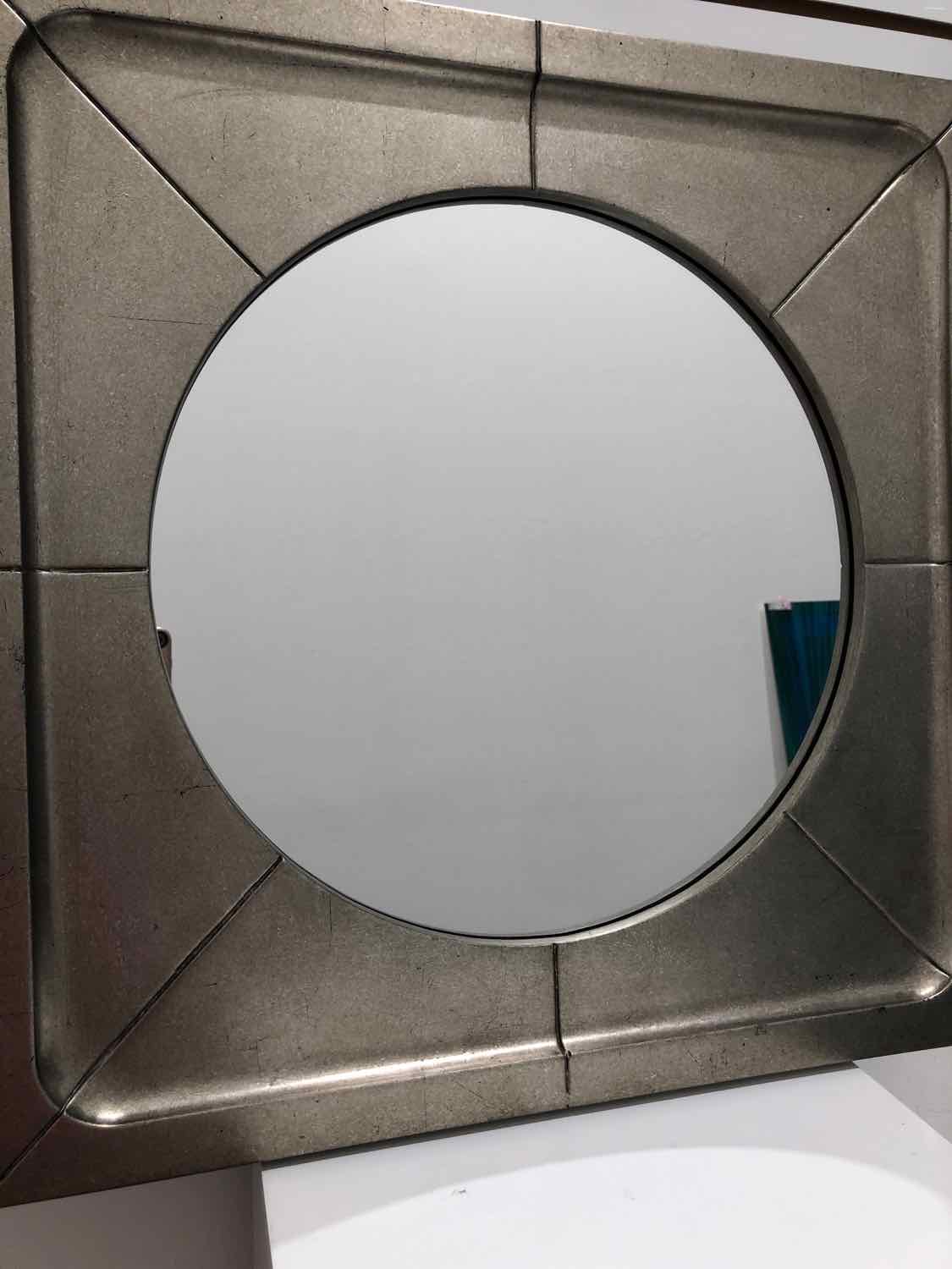 Bassett Silver Round Mirror in Square Frame