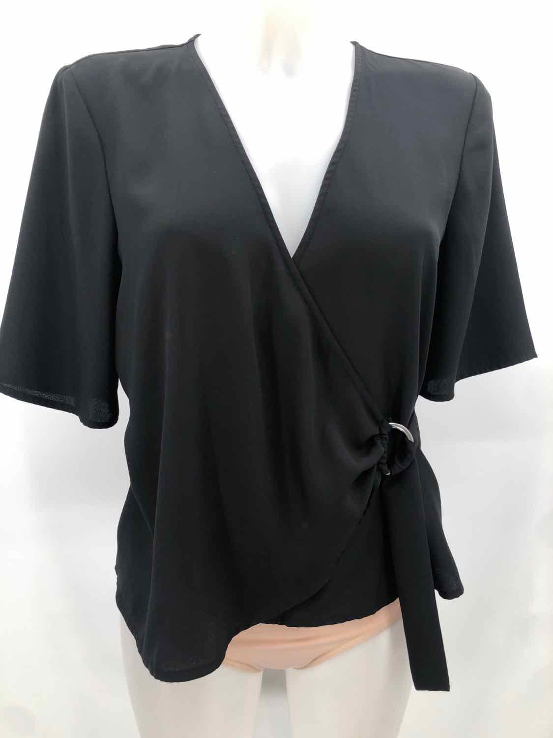 BCBG Black Size Medium Long Sleeve Wrap Blouse