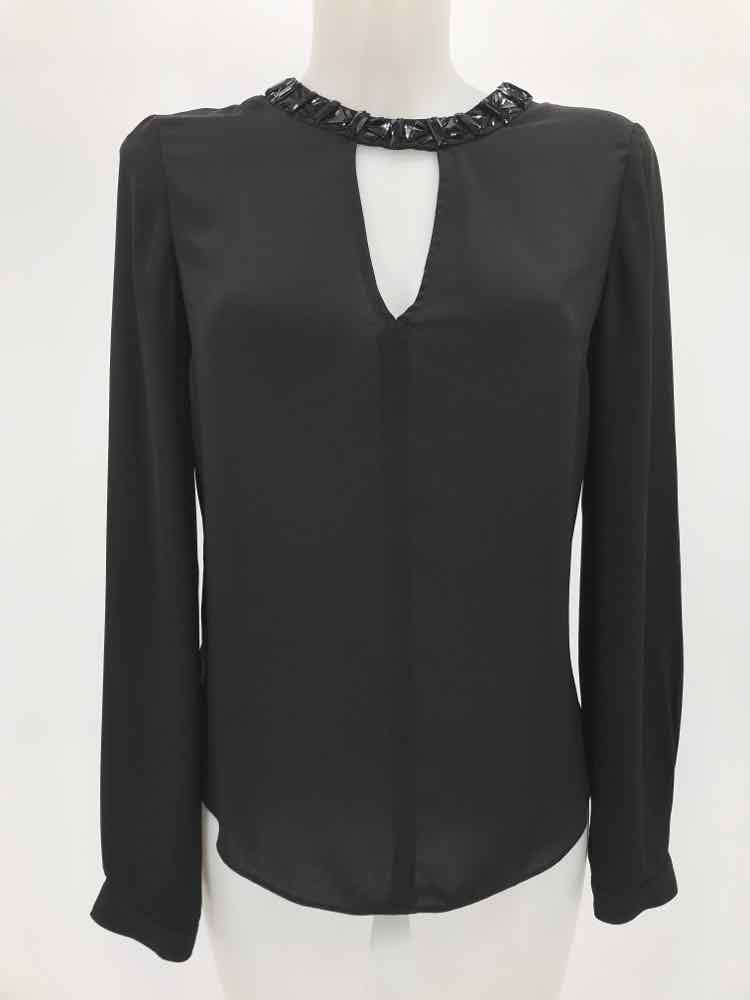 BCBG Black Size XXS Polyester Cut Out Long Sleeve Blouse