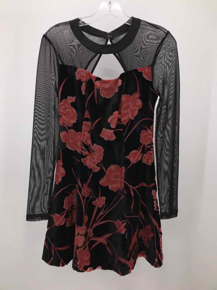 BCBG Generation Black Size 0 Floral Mesh Short Long Sleeve Dress