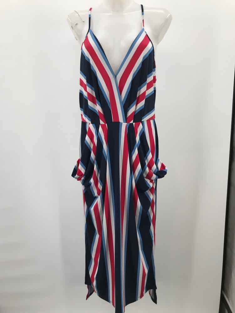 BCBG Generation Navy Size Large Stripe Draped Midi Sleeveless Dress