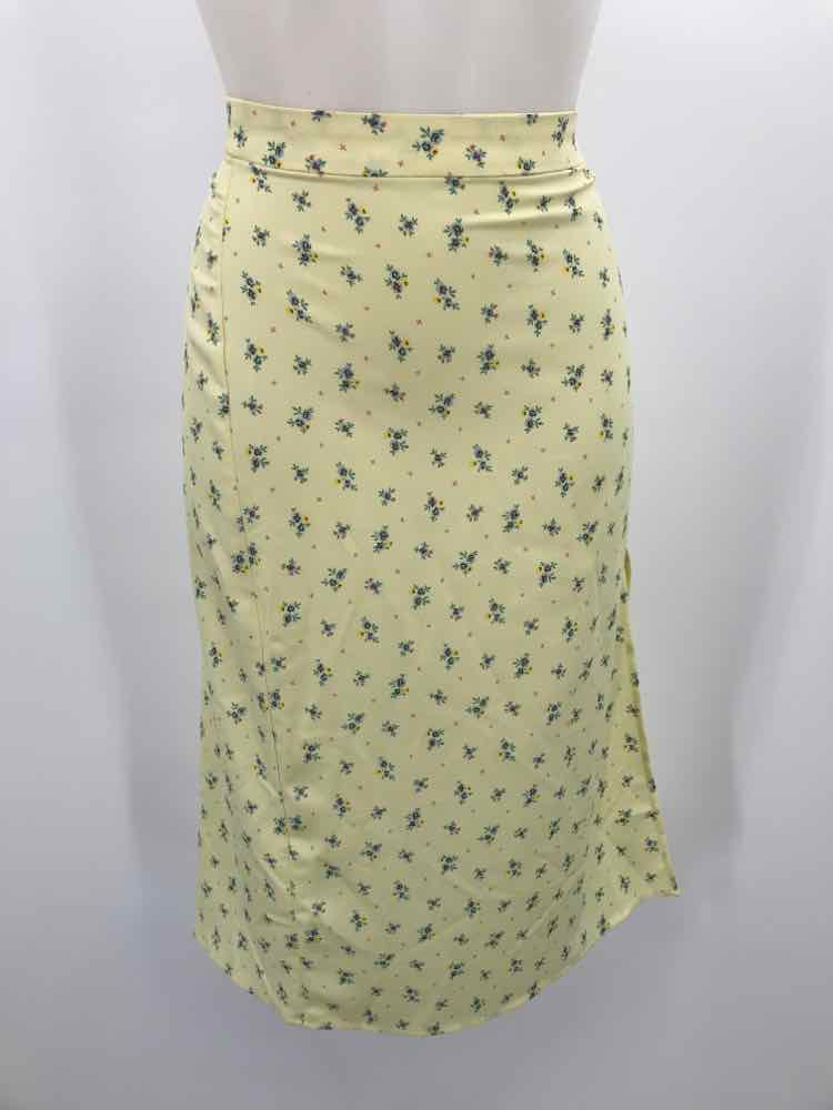 BCBG Generation Yellow Size 8 Floral Side Slit Midi Skirt