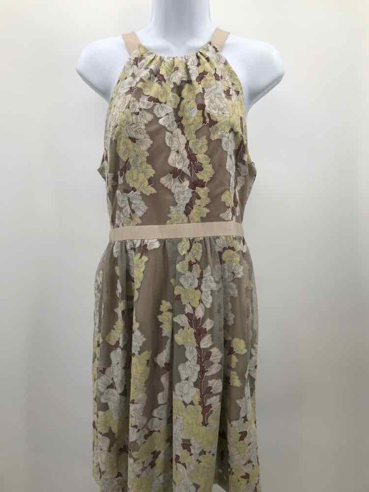 BCBG Green Size 8 Floral Scoop Neck Knee Length Sleeveless Dress