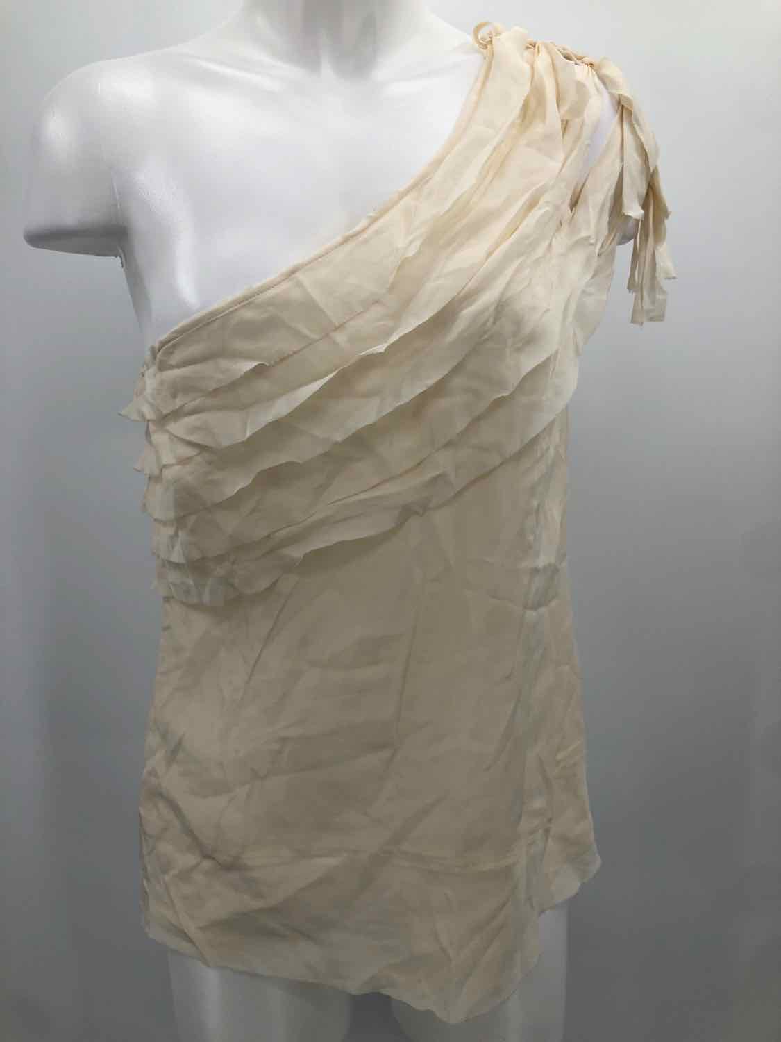 BCBG Ivory Size Small Silk Feathery One Shoulder Tank