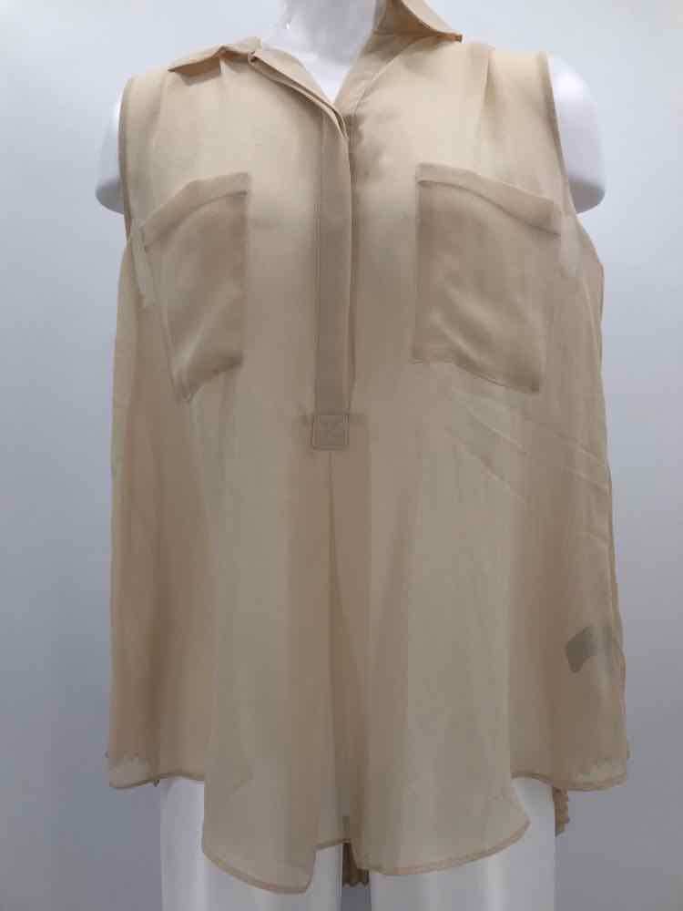 BCBG Tan Size Medium Plisse Sheer Sleeveless Top