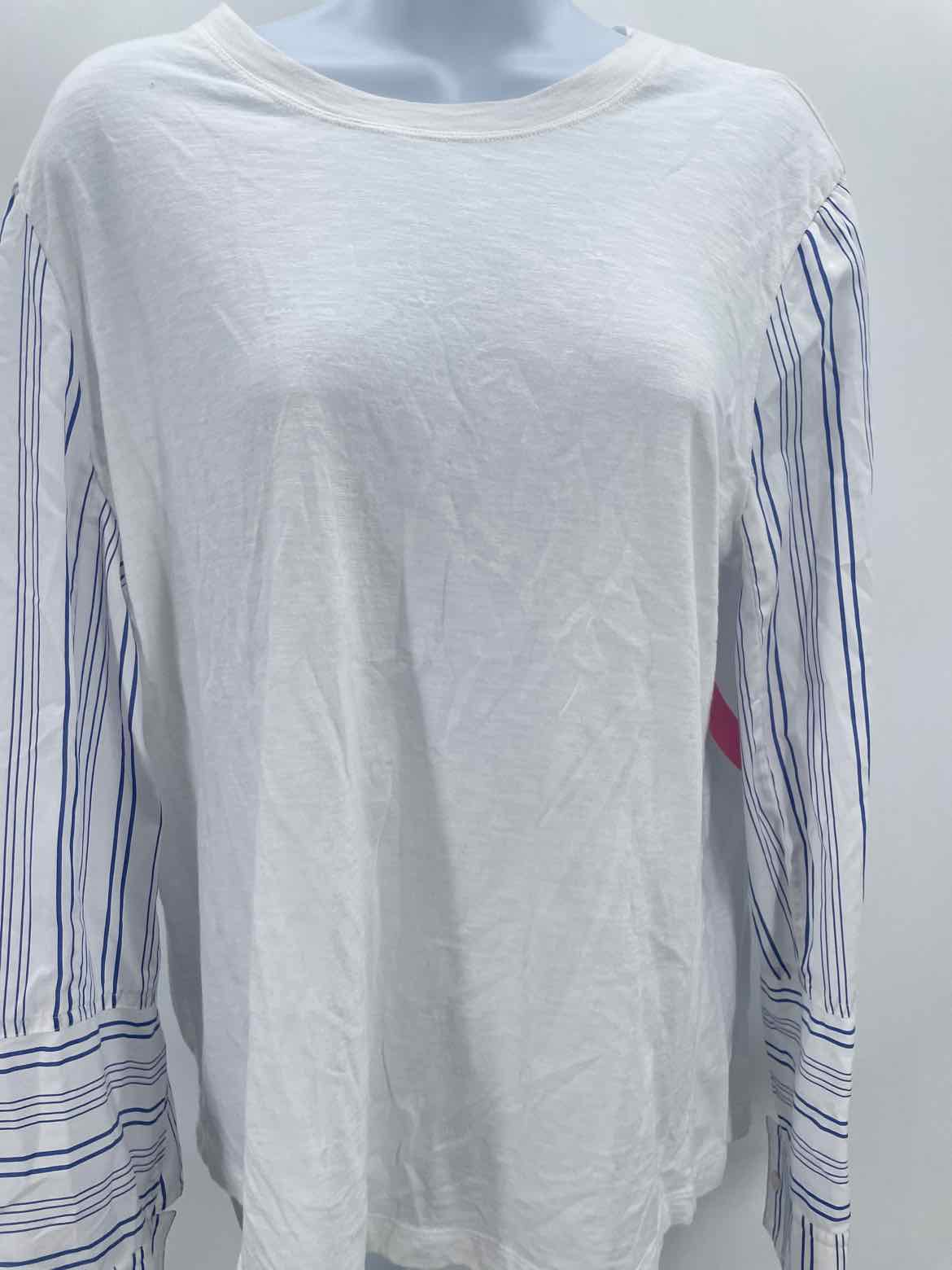 BCBG White Size Large Stripe Long Sleeve Blouse