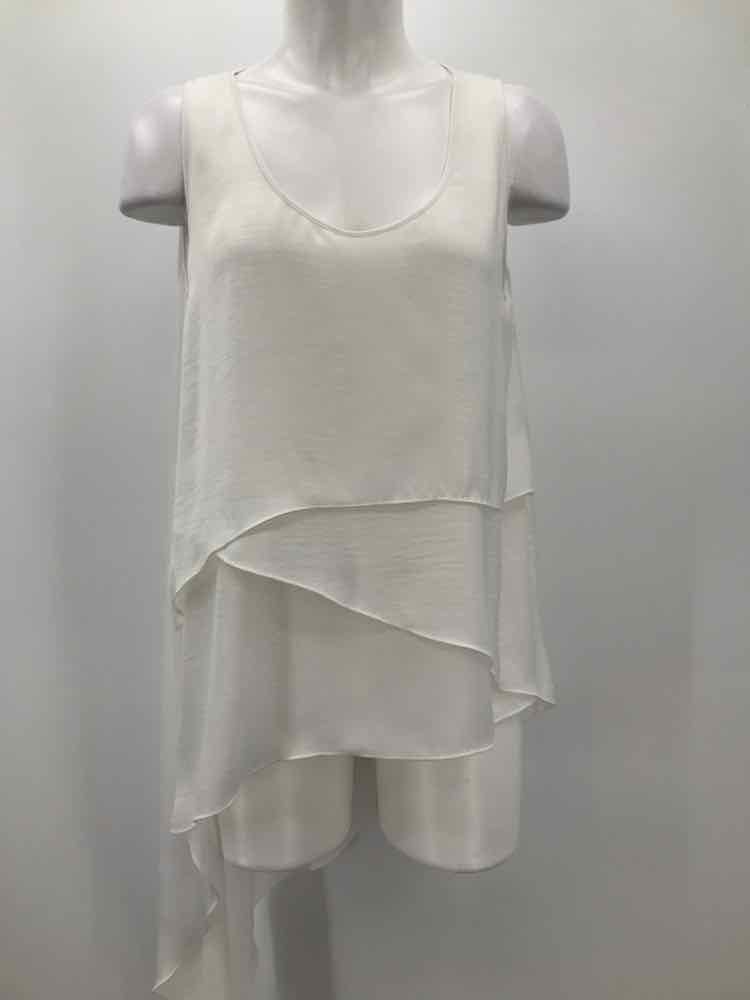 BCBG White Size Small Ruffle Layered Sleeveless Top