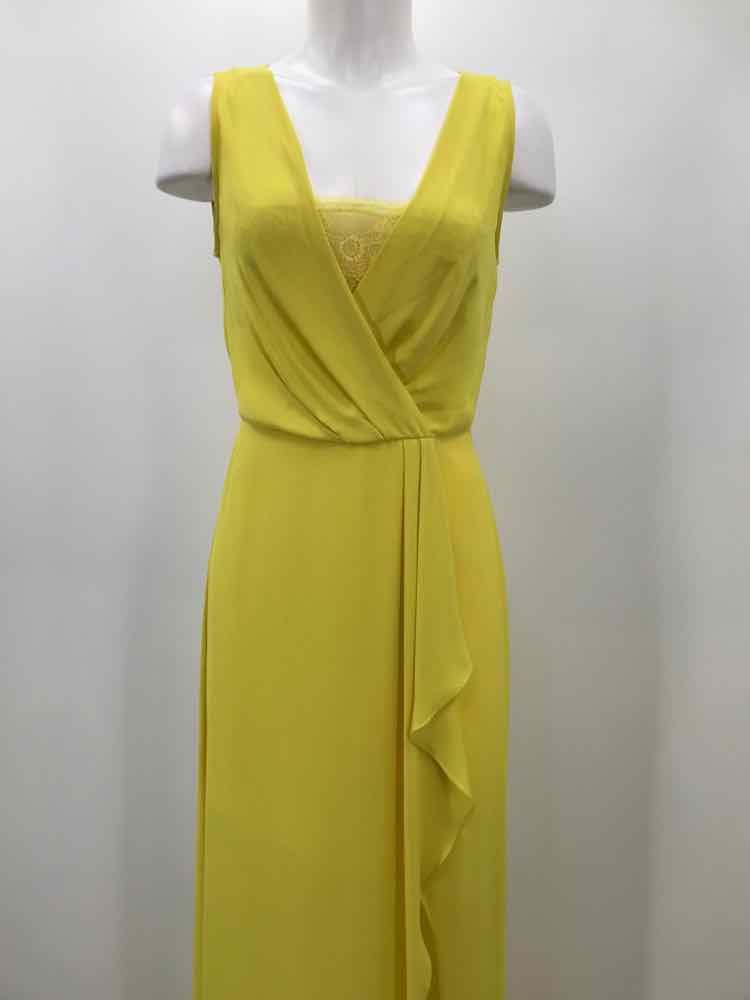 BCBG Yellow Size 0 Lace Draped Long Evening Gown