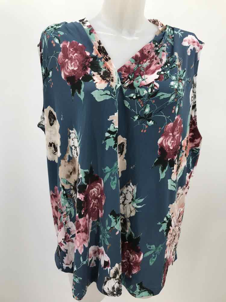 Beacan Cove Blue Size 3X Floral Tank Top