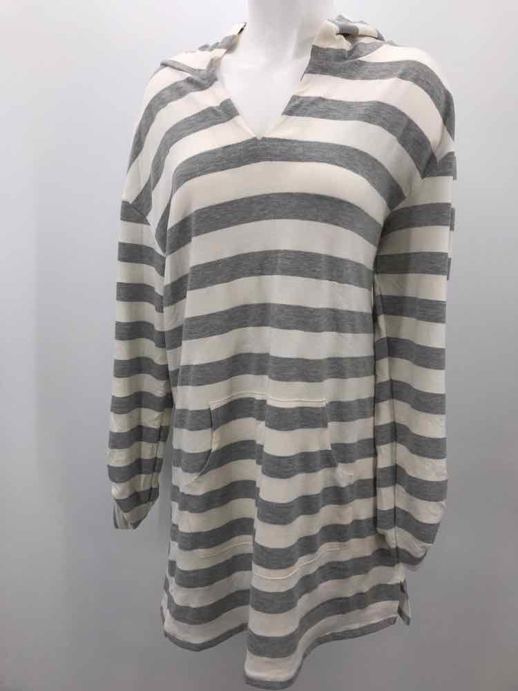 Beach Break Grey Size Large Stripe Hooded Coverup