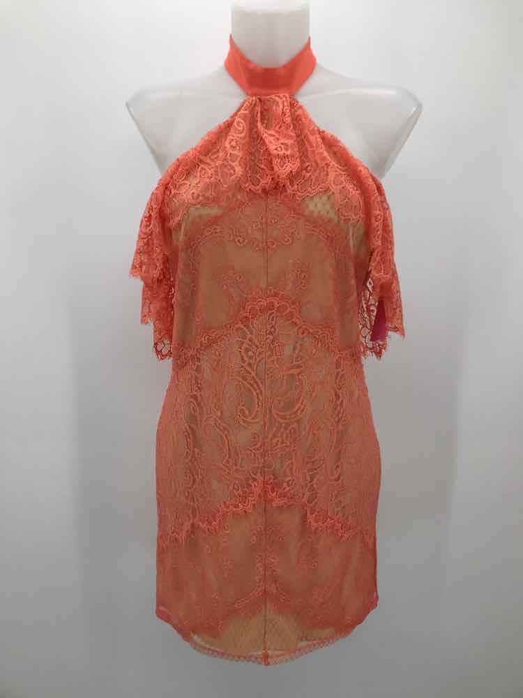 Bebe Orange Size 8 Lace Halter Short Off Shoulder Dress