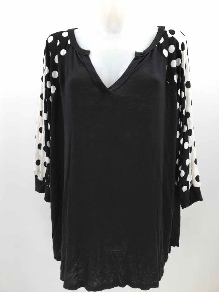 Bella Luna Black Size XL Polka Dot V Neck Long Sleeve Blouse