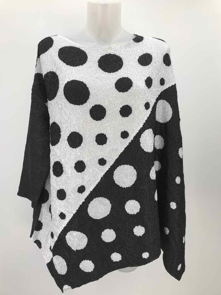 Berek Black Size 10 Polyester Polka Dot Textured Long Sleeve Blouse