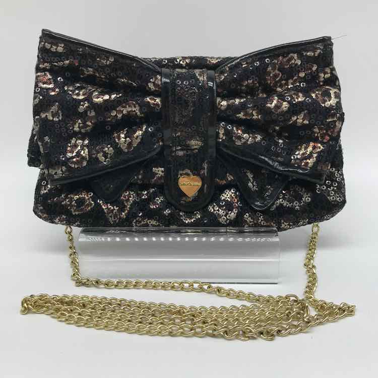 Betsey Johnson Black Sequin Bow Tie Clutch