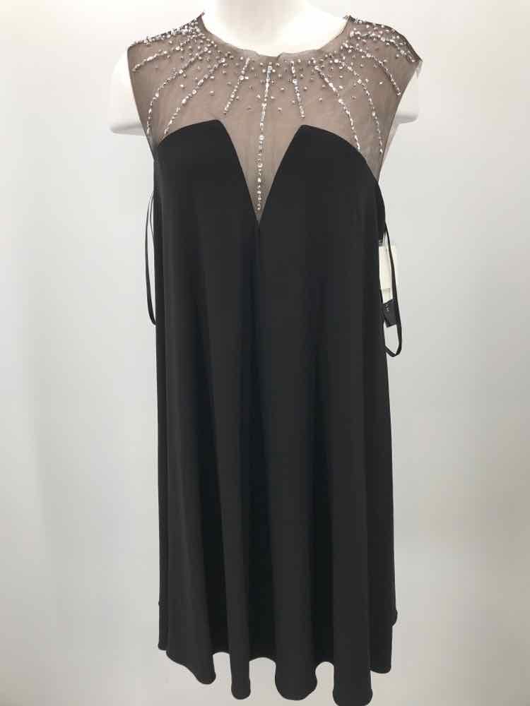 Betsy & Adam Black Size 14 Rhinestone Short Cocktail Dress