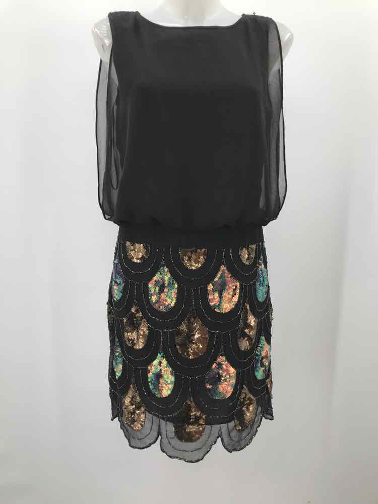 Betsy & Adam Black Size 4 Beaded Knee Length Sleeveless Dress