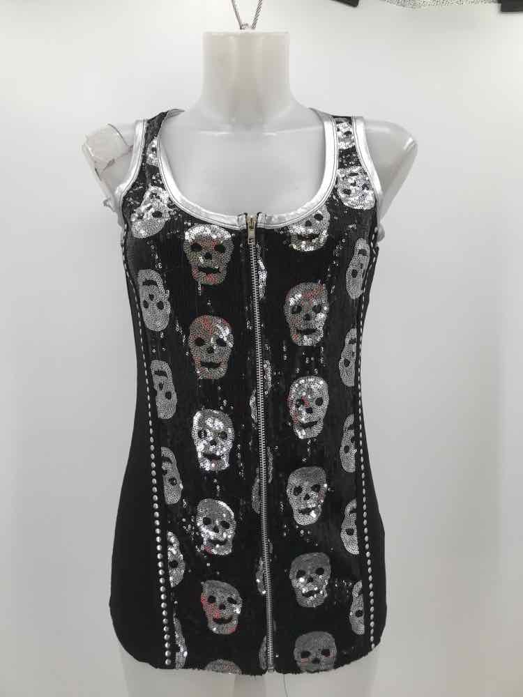 Bikers Pride Black Size Small Skull Zip Front Tank Top