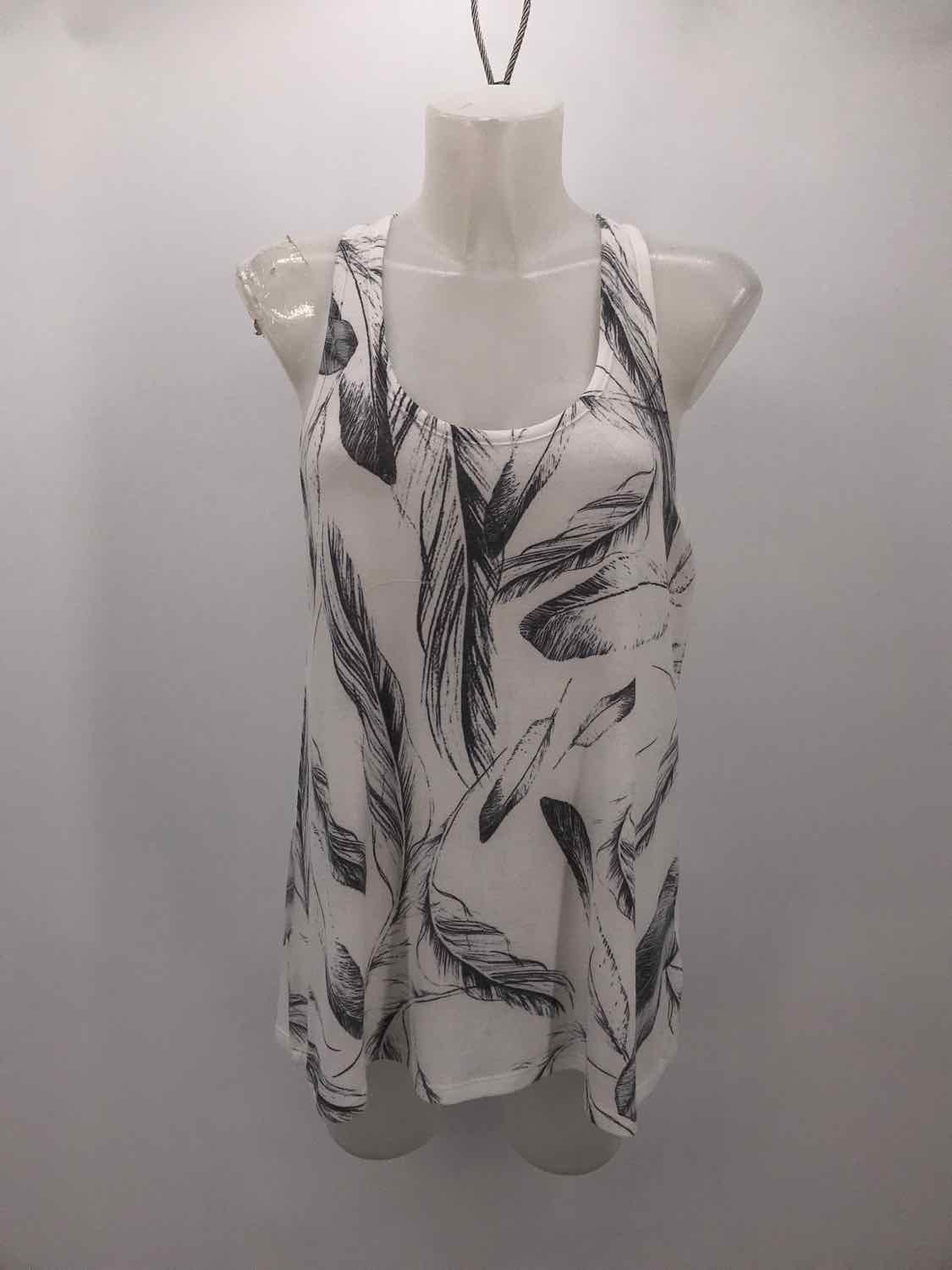 Bio New York White Print Size Medium Feather Print Sleeveless Top