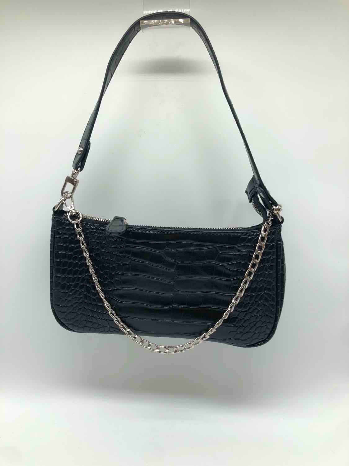 Black Alligator Grain Shoulder Bag