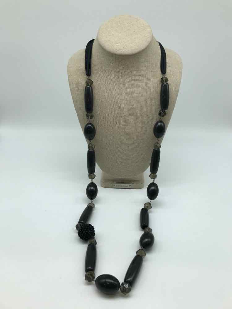 Black Beaded Long Necklace