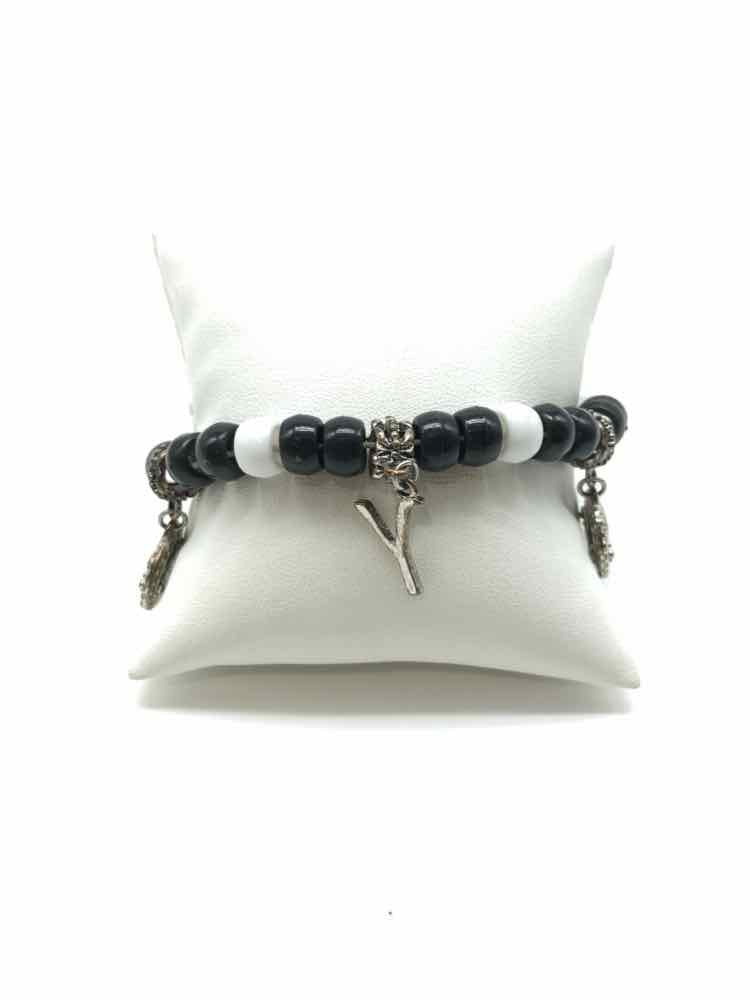 Black Beaded Stretchy Bracelet