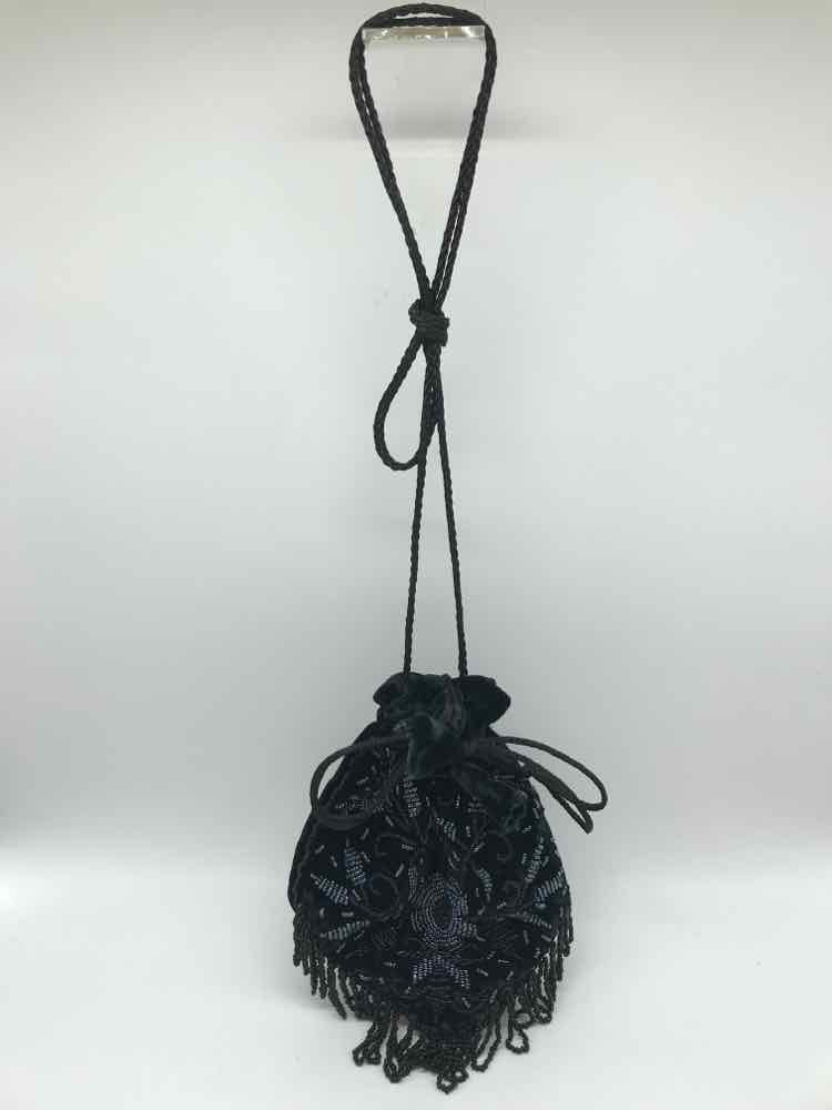 Black Beaded Velvet Bucket Bag