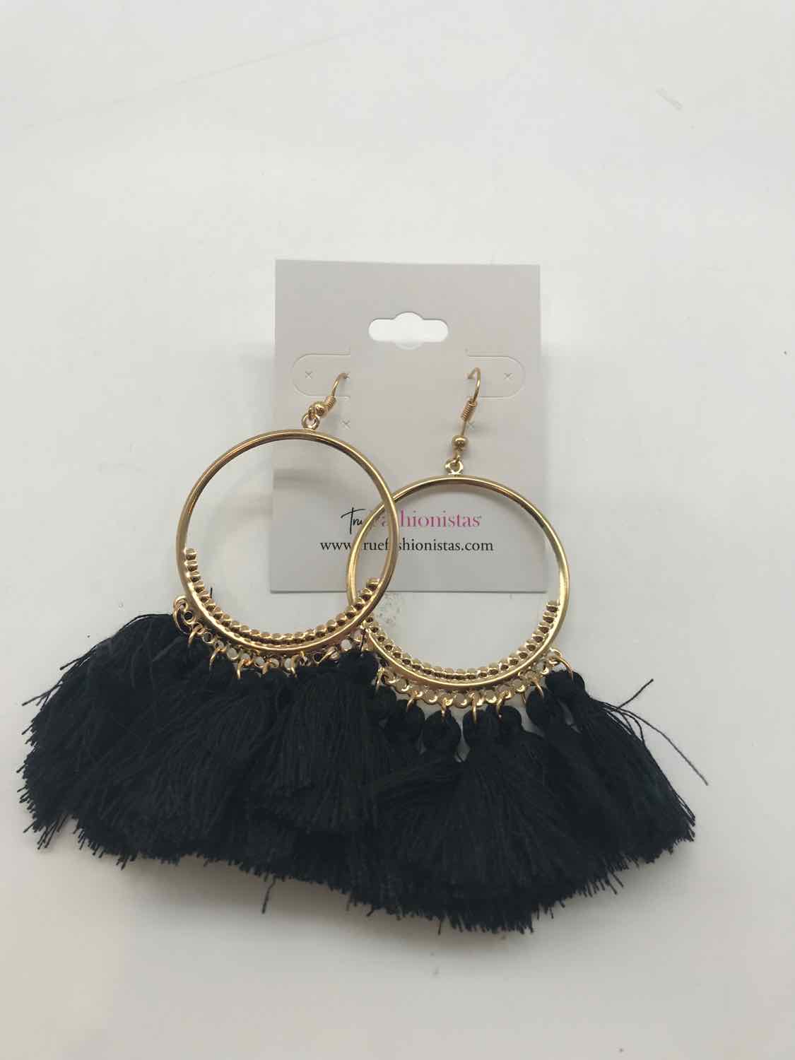 Black Fringe Circle Earring