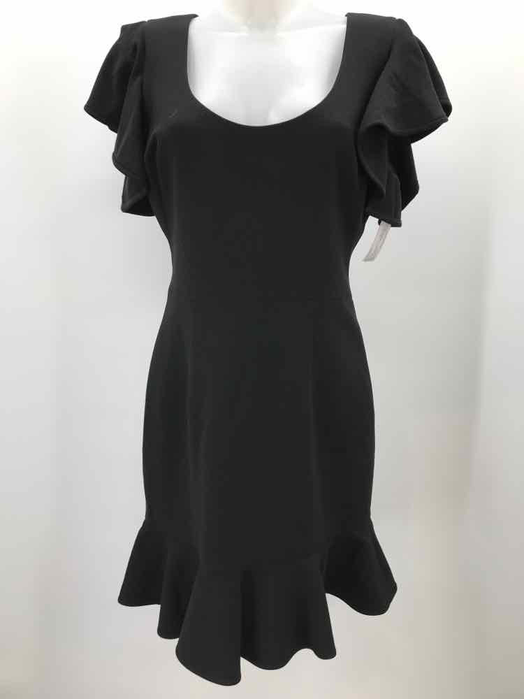 Black Halo Black Size 8 Ruffle Knee Length Short Sleeve Dress