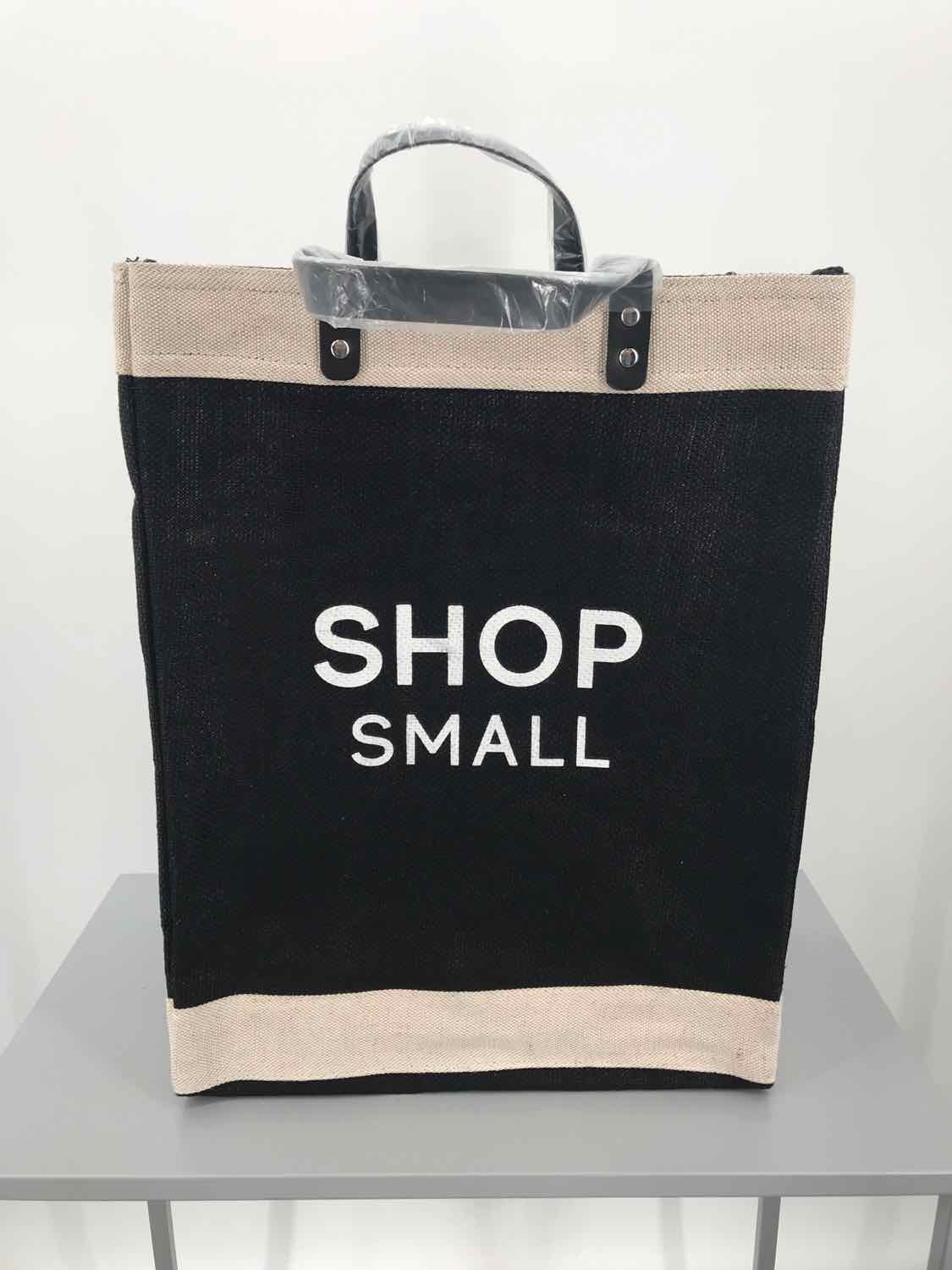 Black Jute Tote Bag Shop Small