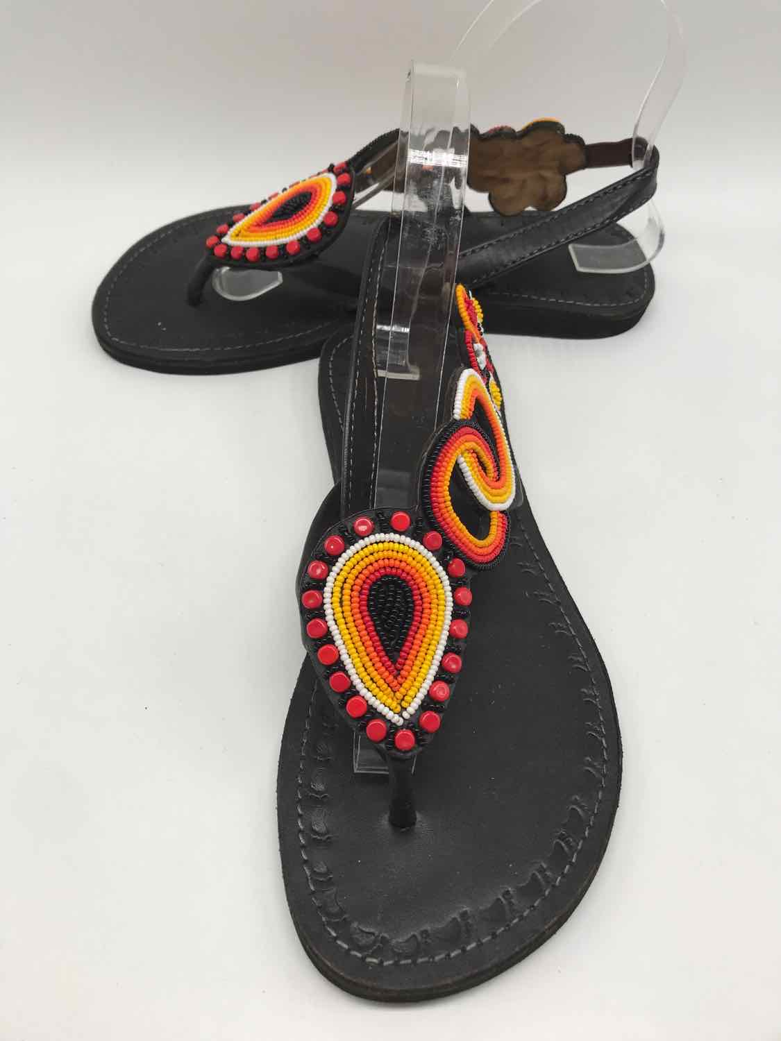 Black Size 8 Beaded Slingback Sandals