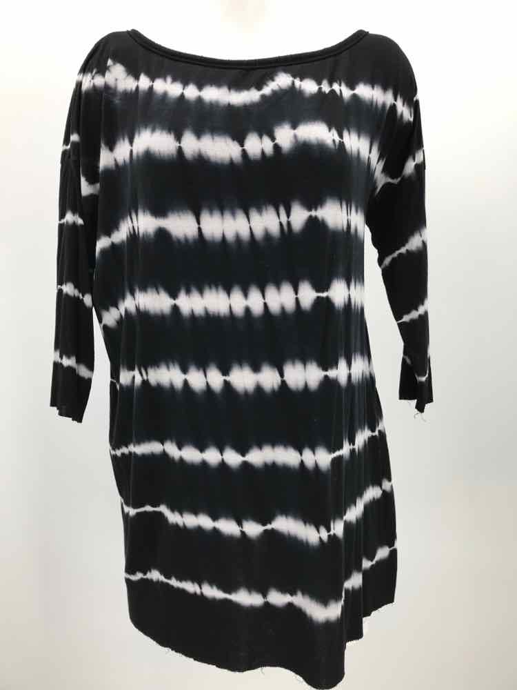 Black Size Large Tie Dye Layered Short Long Sleeve Dress