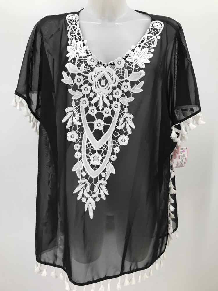 Black Size Medium Embroidered Coverup