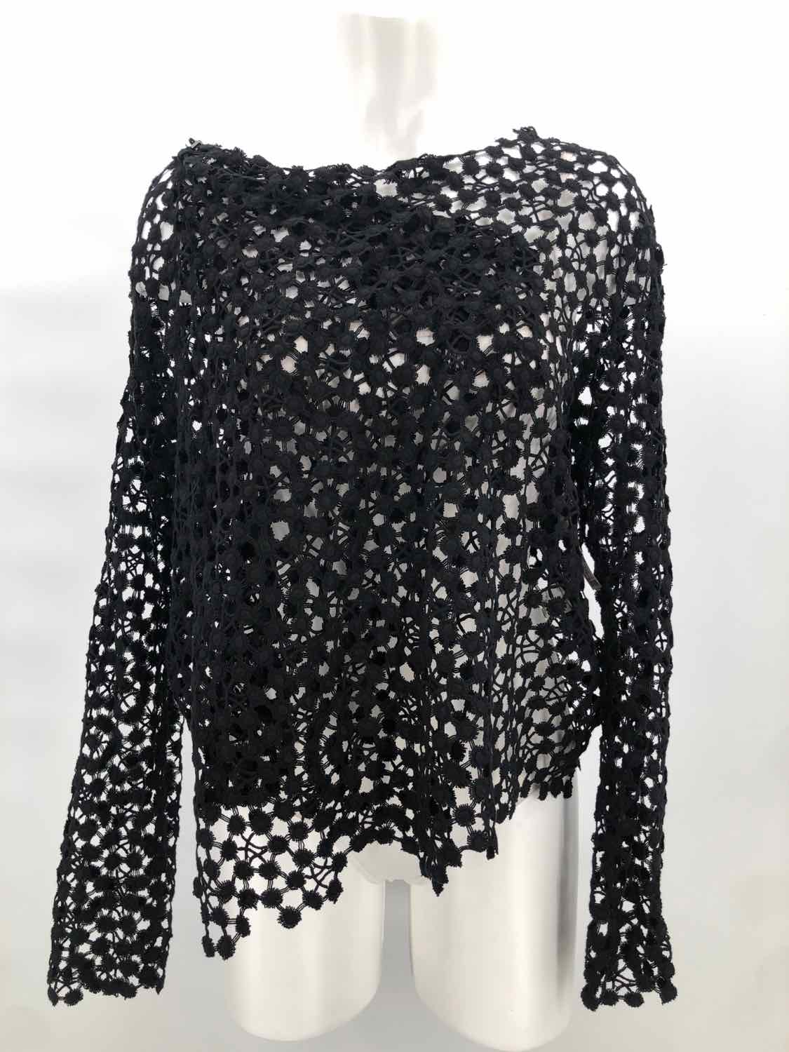 Black Size Medium Embroidered Sheer Wrap Blouse