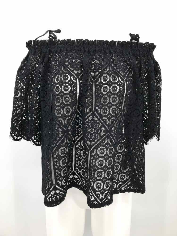 Black Size Medium Open Knit Open Shoulder Blouse