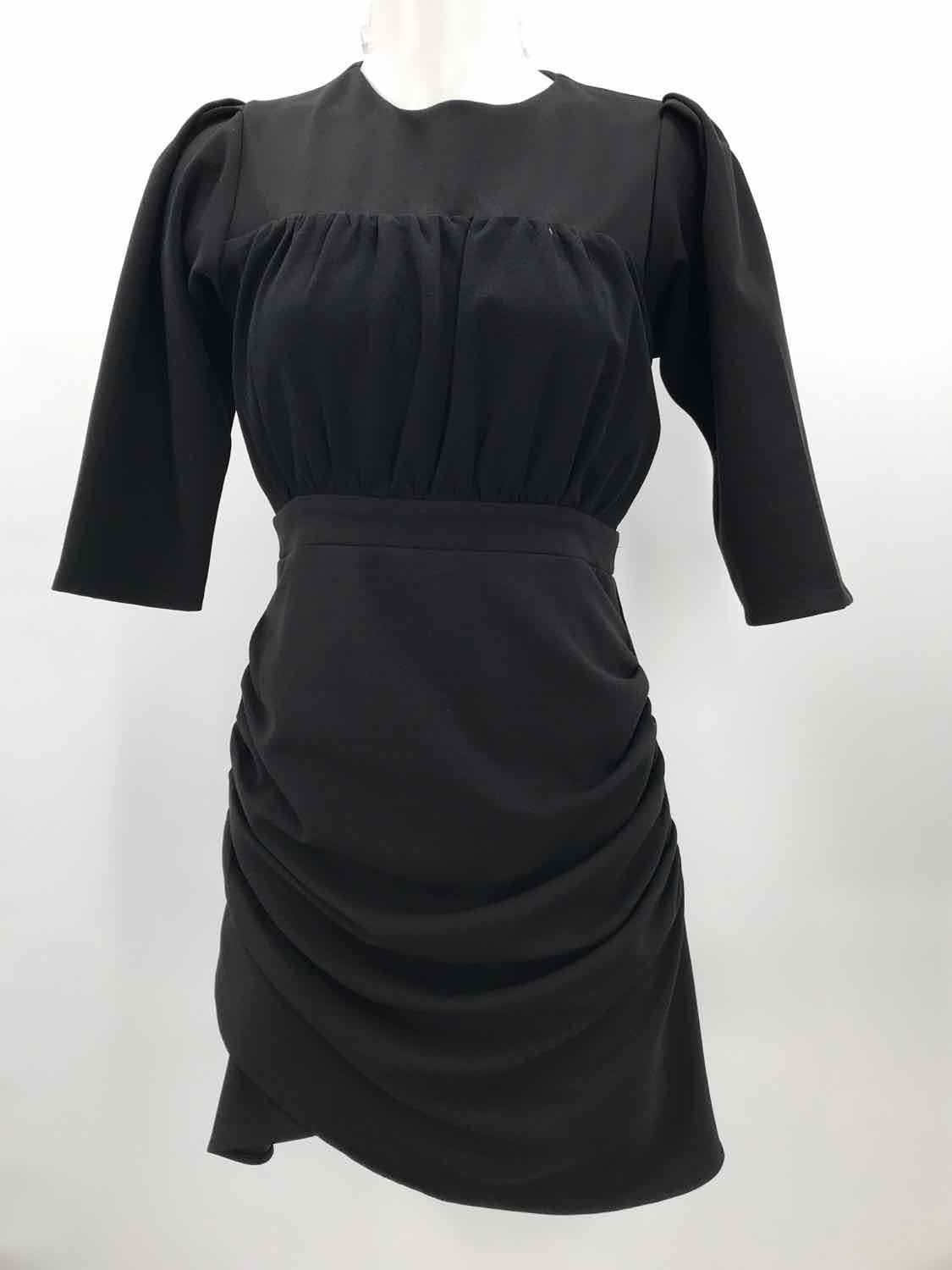 Black Size Medium Structured Ruched Short Short Sleeve Dress