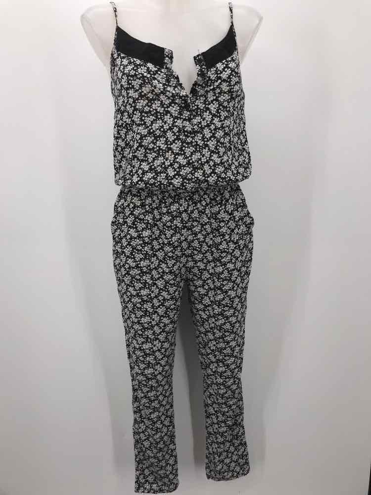 Black Size Small P Viscose Floral Sleeveless Jumpsuit