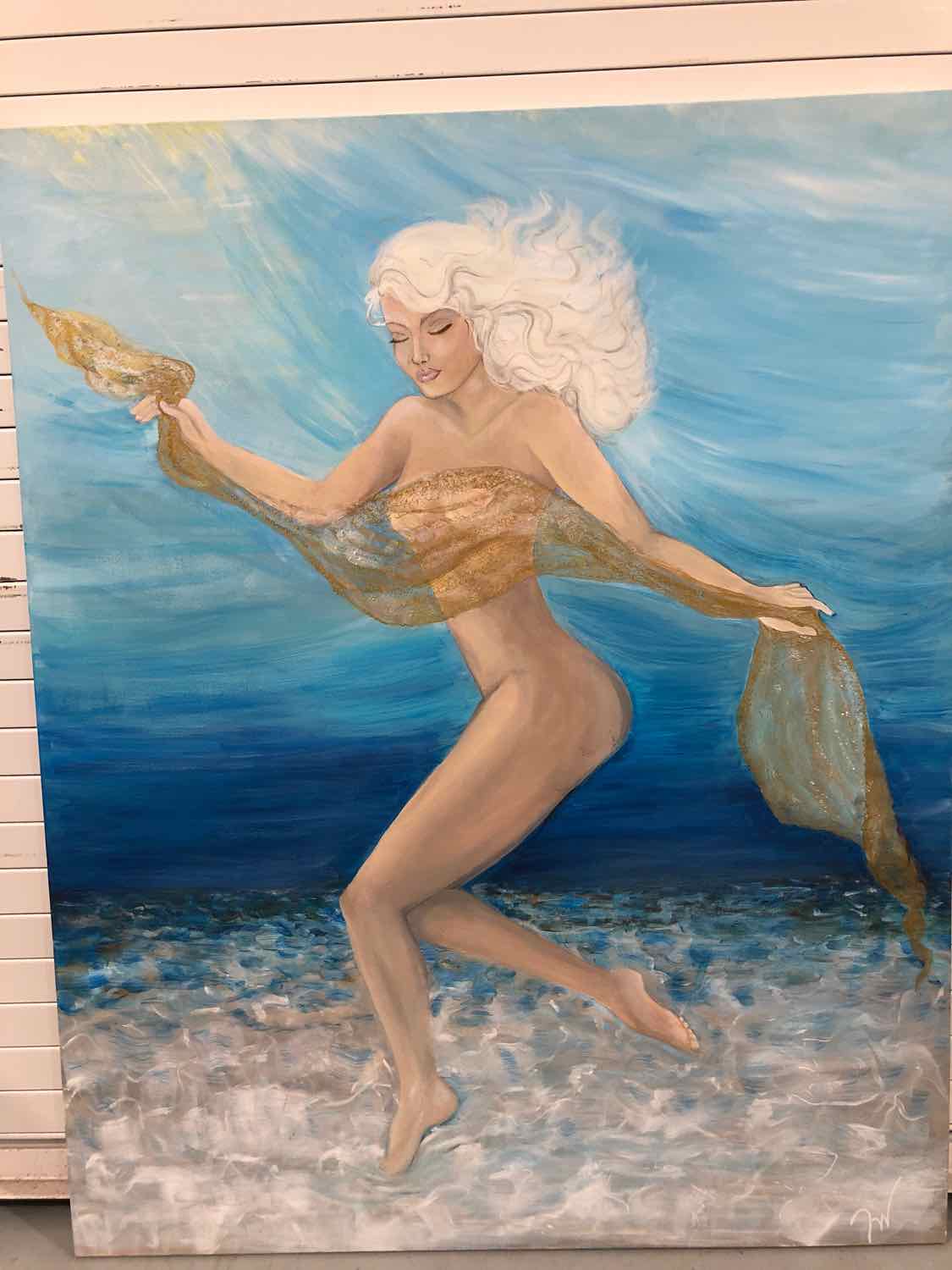 Blue Canvas Lady In The Sea Art Work