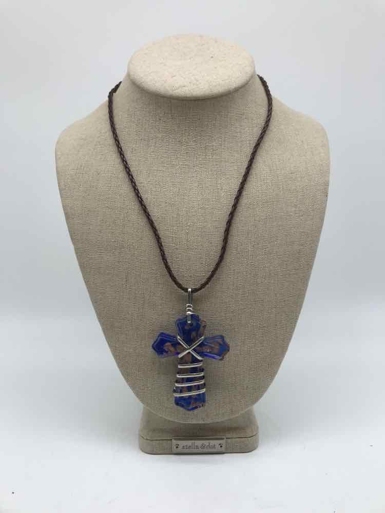 Blue Cross Glass Necklace