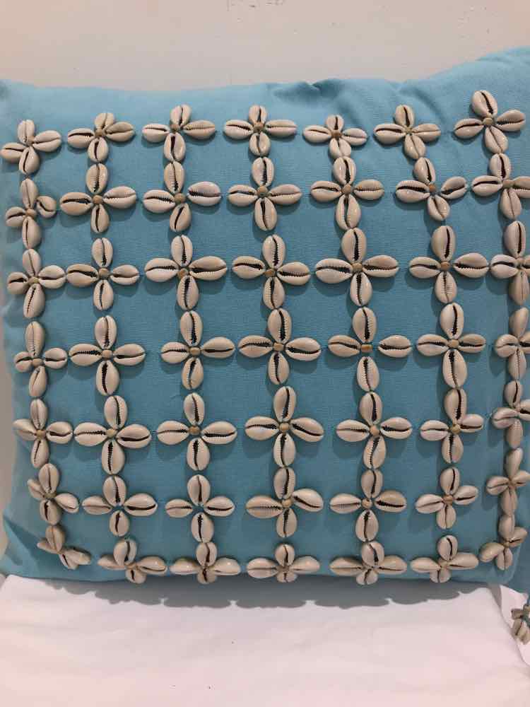 Blue Down Filled Shell Embelished Fabric Pillow