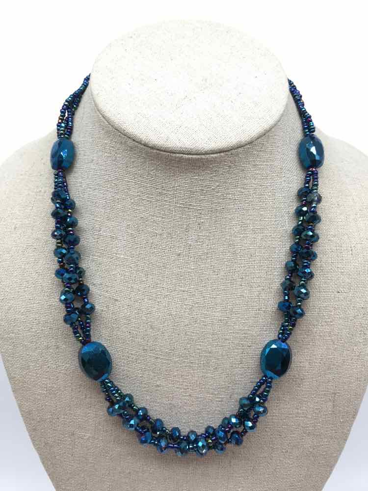 Blue Glass Beaded Necklace